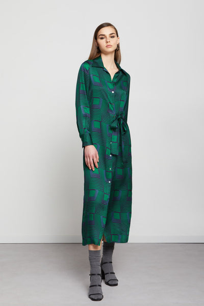 Ottod'Ame Graphic Print Maxi Dress - Emerald / Navy