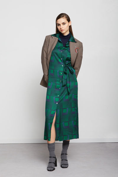 Ottod'Ame Graphic Print Maxi Dress - Emerald / Navy