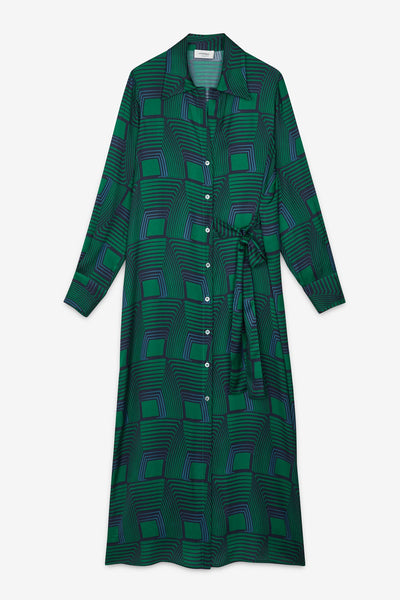 Ottod'Ame Graphic Print Maxi Dress - Emerald / Navy