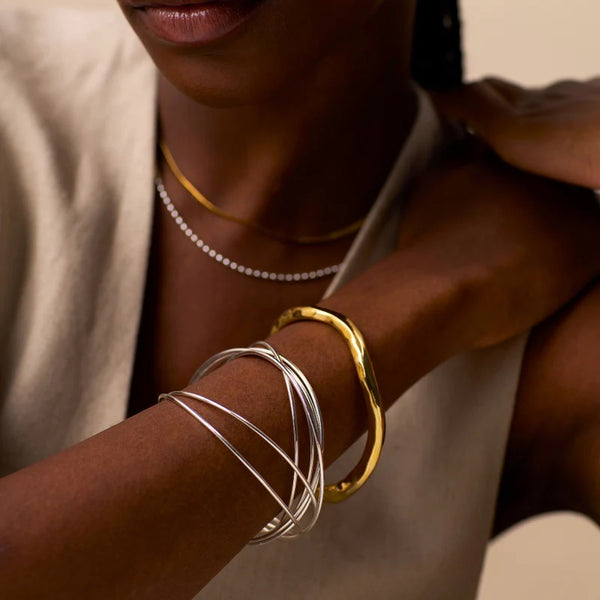 Orelia Jewellery Polished Hammered Bangle - Gold