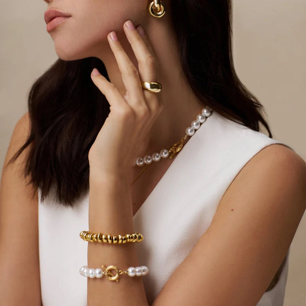 Orelia Jewellery Polished Metal Nugget Stretch Bracelet - Gold