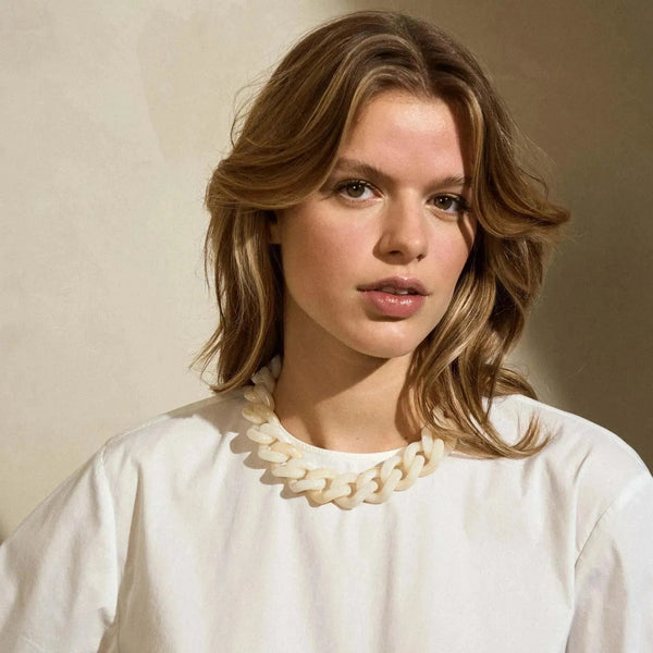 VANESSA BARONI Flat Chain Necklace - Pearl Marble