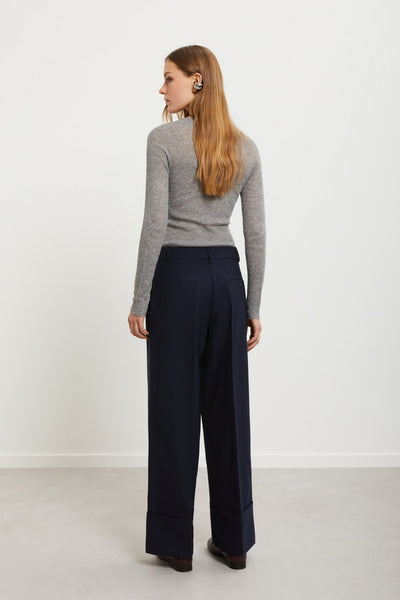 Ottod'Ame Straight Trousers with Cuff - Navy Night