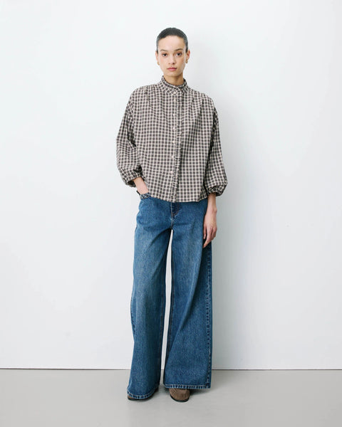 Grace & Mila Adelie Checked Buttoned Blouse - Latte