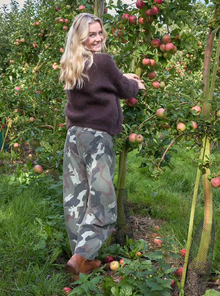 Black Colour BCAila Camo Barrel Leg Trouser