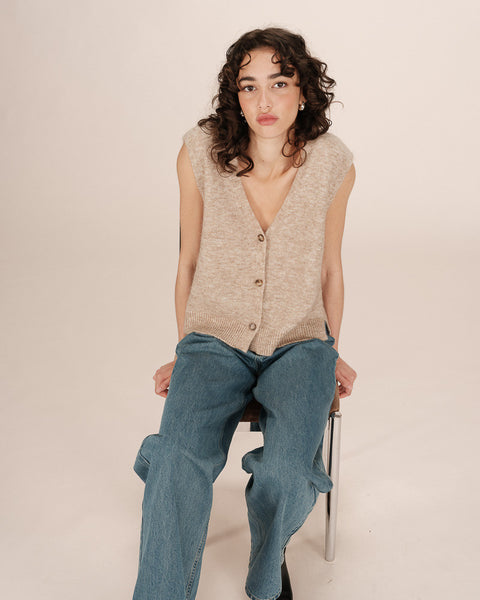 Grace & Mila Sleeveless Wool & Mohair Sleeveless Knit - Beige