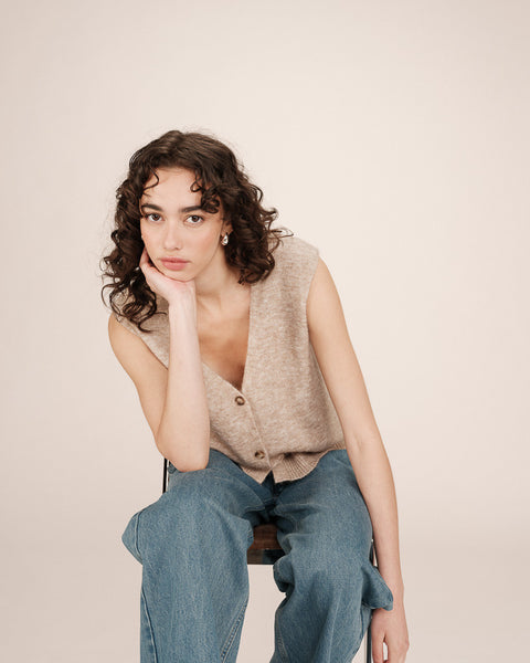 Grace & Mila Sleeveless Wool & Mohair Sleeveless Knit - Beige