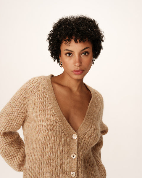 Grace & Mila Panettone V Neck Cardigan - Sable