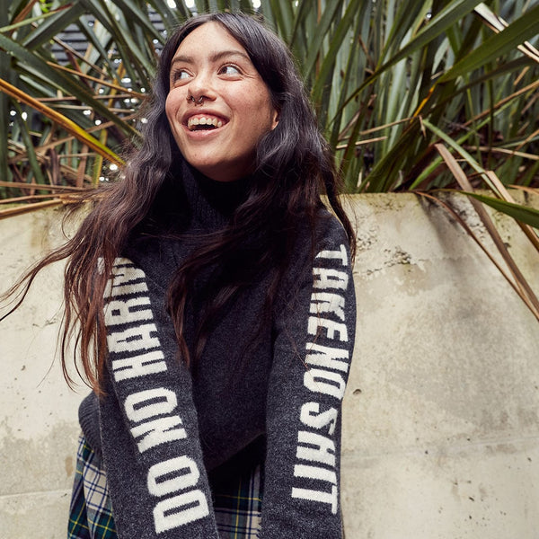 Black & Beech Do No Harm Take No Shit Merino Funnel Jumper - Anthracite