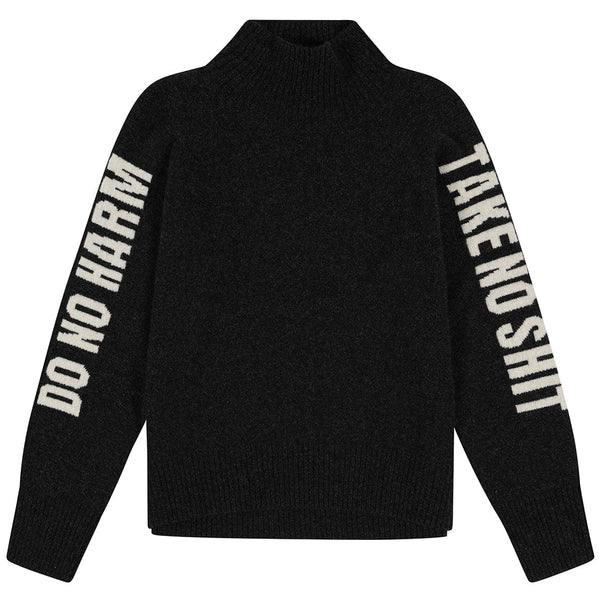 Black & Beech Do No Harm Take No Shit Merino Funnel Jumper - Anthracite