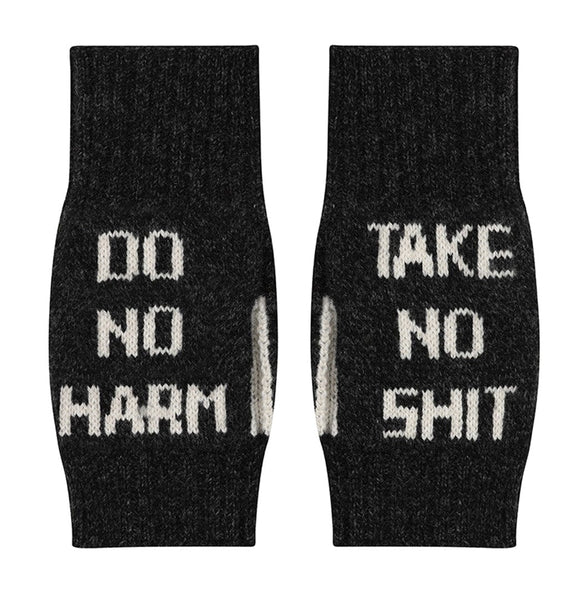 Black & Beech Do No Harm Take No Shit Wrist Warmers in Anthracite