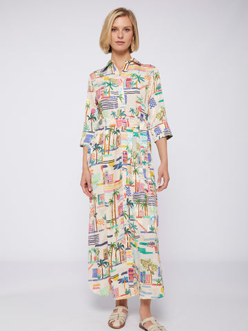 VILAGALLO Natalia Joyos Midi Printed Dress - Ecru
