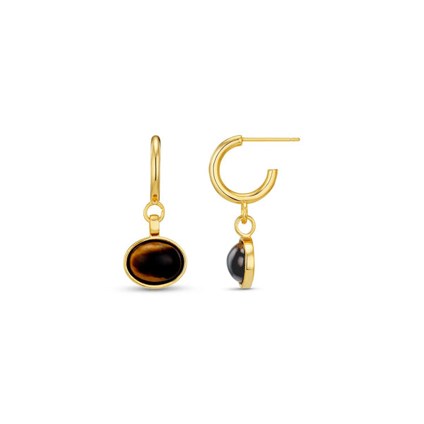 Orelia Jewellery Semi Precious Tigers Eye Drop Hoop Earring - Gold