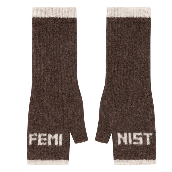 Black & Beech Feminist Fingerless Mittens - Cocoa & Linen
