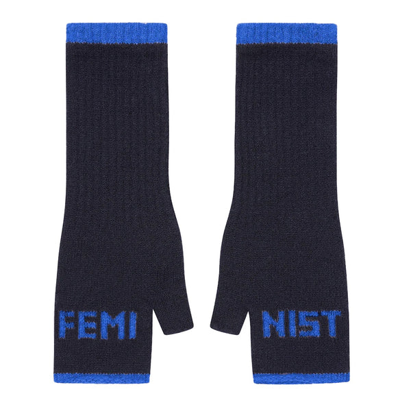 Black & Beech Feminist Fingerless Mittens - Navy Klein