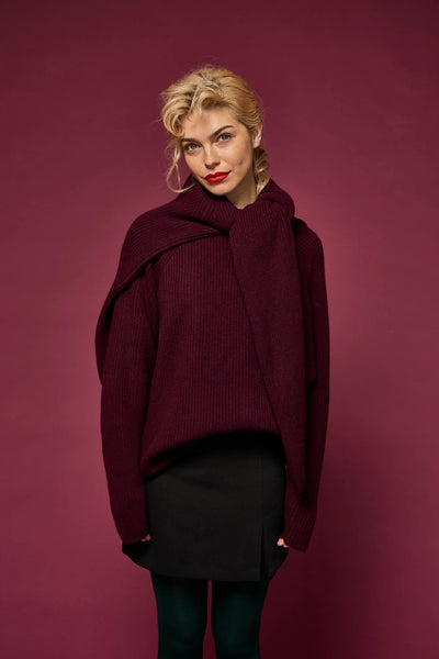 Salts Cashmere Fisherman Rib Sweater - Wine