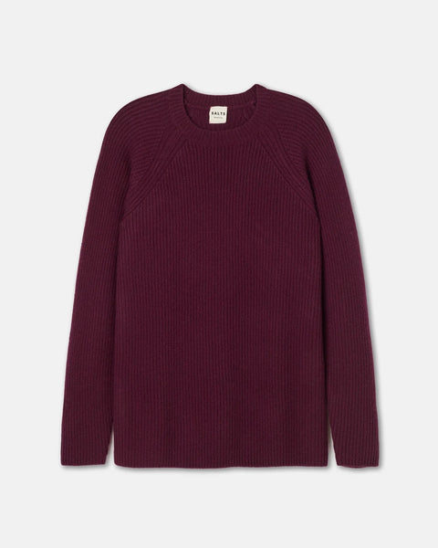 Salts Cashmere Fisherman Rib Sweater - Wine