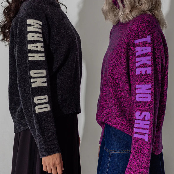 Black & Beech Do No Harm Take No Shit Merino Funnel Jumper - Anemone