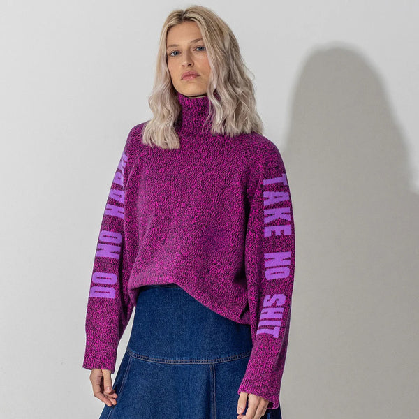 Black & Beech Do No Harm Take No Shit Merino Funnel Jumper - Anemone