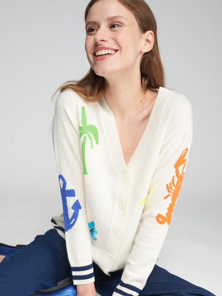 Vilagallo Cardigan intarsia Playa Cardigan - Ecru