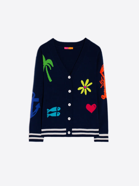 Vilagallo Cardigan intarsia Playa Cardigan - Navy