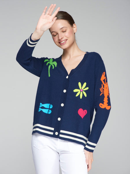 Vilagallo Cardigan intarsia Playa Cardigan - Navy