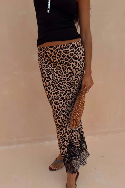 Never Fully Dressed Leopard Lace Maeva Midi Skirt - Leopard