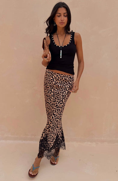 Never Fully Dressed Leopard Lace Maeva Midi Skirt - Leopard