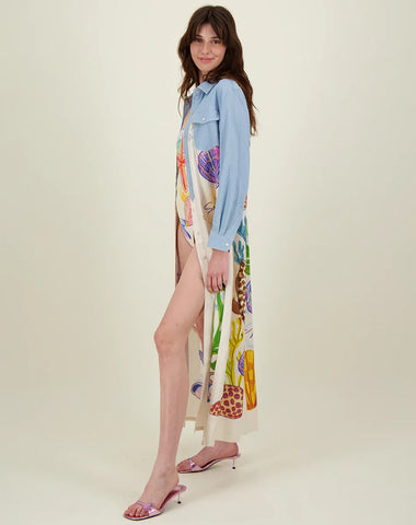 Me369 Elena Combined Denim Shirt Dress - Magic Ocean