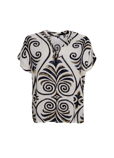 Black Colour BCStella Short Sleeve Blouse - Malaka White