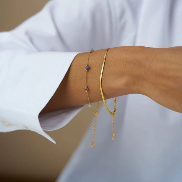 Orelia Jewellery Semi-Precious Sodalite Chip & Snake Chain 2-Row Bracelet -Gold