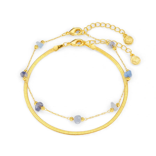 Orelia Jewellery Semi-Precious Sodalite Chip & Snake Chain 2-Row Bracelet -Gold