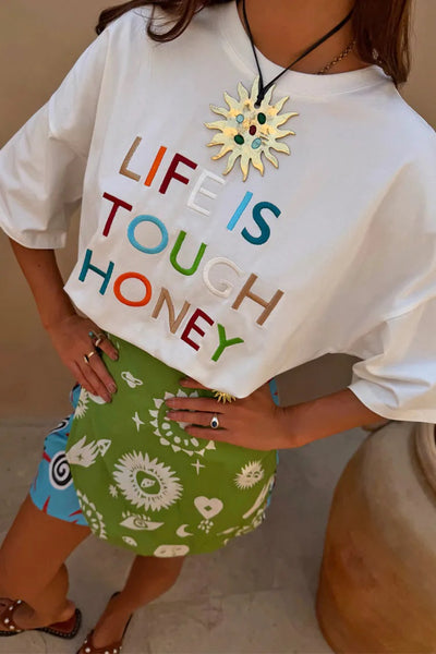 Never Fully Dressed Life Is Tough Embroidered T-Shirt - White