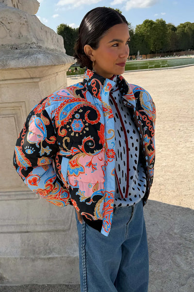 Never Fully Dressed Paisley Reversible Puffer Jacket - Paisley / Deer Print