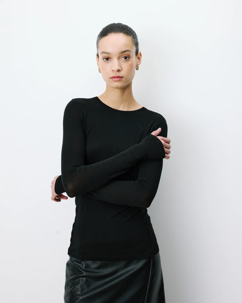 Grace & Mila Alkias Second Skin Long Sleeve Crew Neck Top - Black