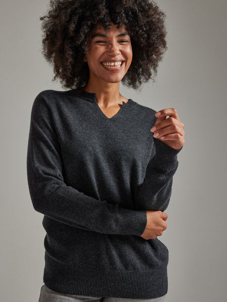 Salts Cashmere Split Crew Neck Sweater - Charcoal