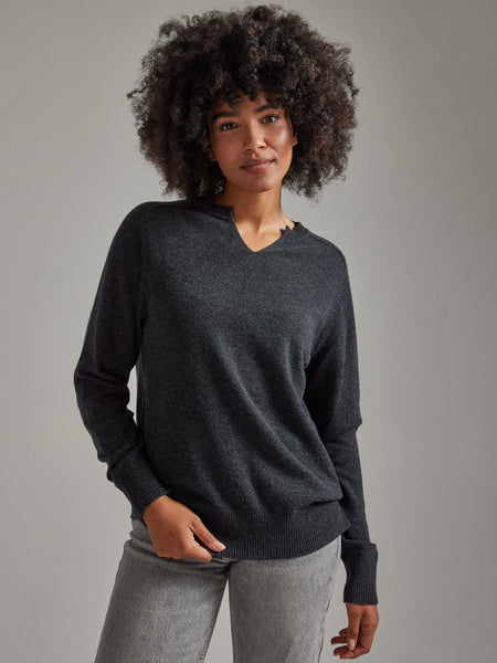Salts Cashmere Split Crew Neck Sweater - Charcoal