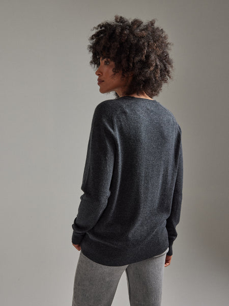 Salts Cashmere Split Crew Neck Sweater - Charcoal