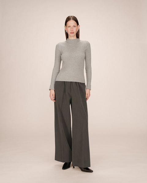 Grace & Mila Ribbed Knit Mock Neck Jumper - Grey