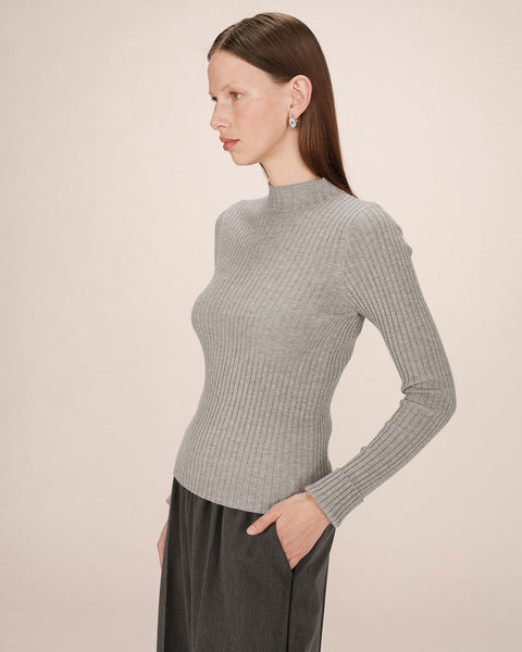 Grace & Mila Ribbed Knit Mock Neck Jumper - Grey
