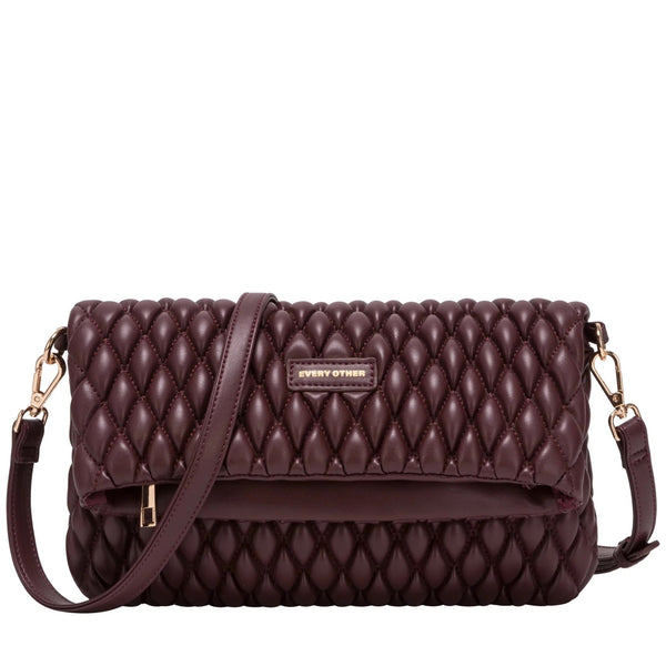 Every Other Quilted Flap Over Clutch Cross Body Bag - Burgundy