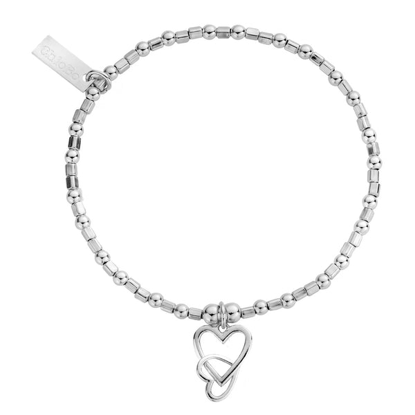 ChloBo Mini Cube Interlocking Love Heart Bracelet - Silver