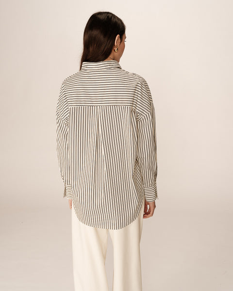 Grace & Mila Oversized Stripe Shirt - Ecru