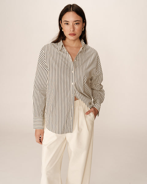 Grace & Mila Oversized Stripe Shirt - Ecru