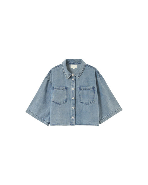 Grace & Mila Pomona Cropped Denim Shirt - Sky Blue
