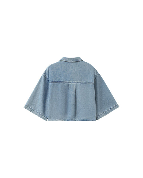 Grace & Mila Pomona Cropped Denim Shirt - Sky Blue