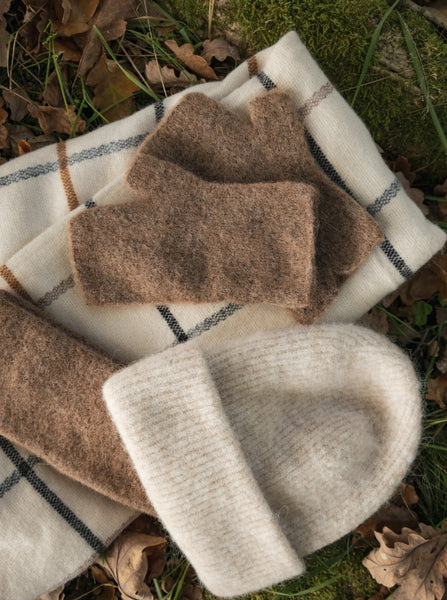 Black Colour BCGinger Short Alpaca Handwarmers - Camel