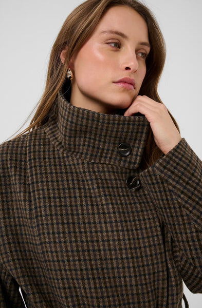 Saint Tropez SiljaSZ Check Belted Coat - Tan Brown Check