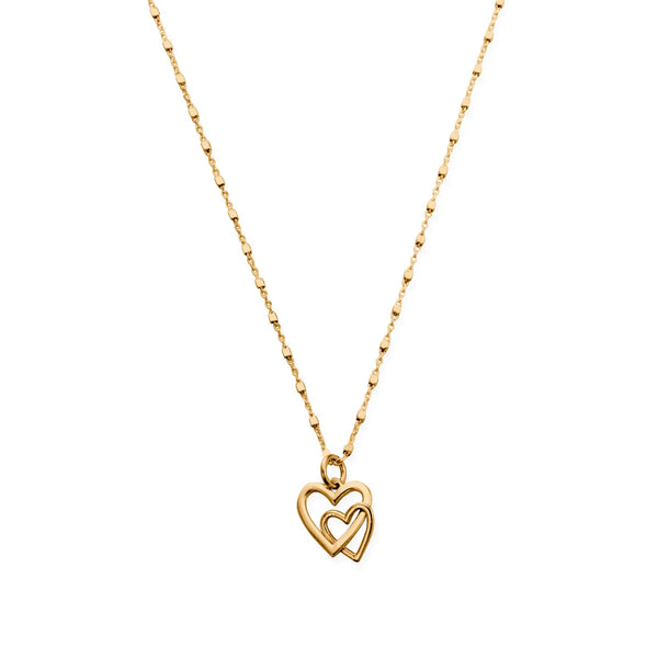 ChloBo Delicate Cube Chain Interlocking Love Heart Necklace - Gold