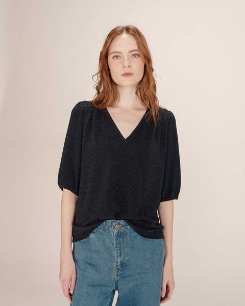 Grace & Mila Timide V Neck Top - Black